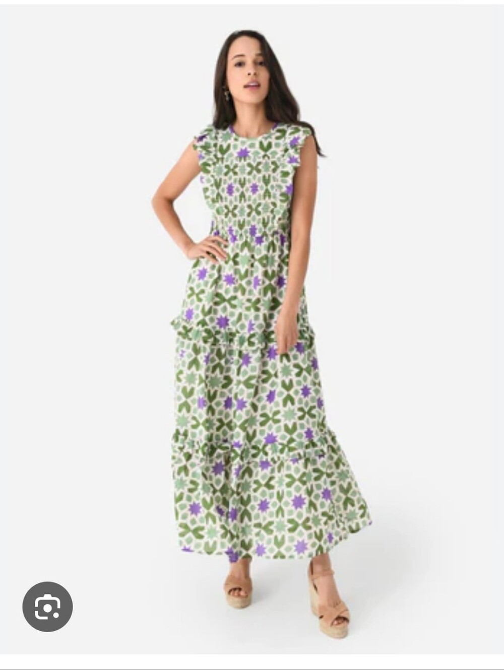 Banjanan Olive Green & Lavender Floral Tiered Maxi Dress